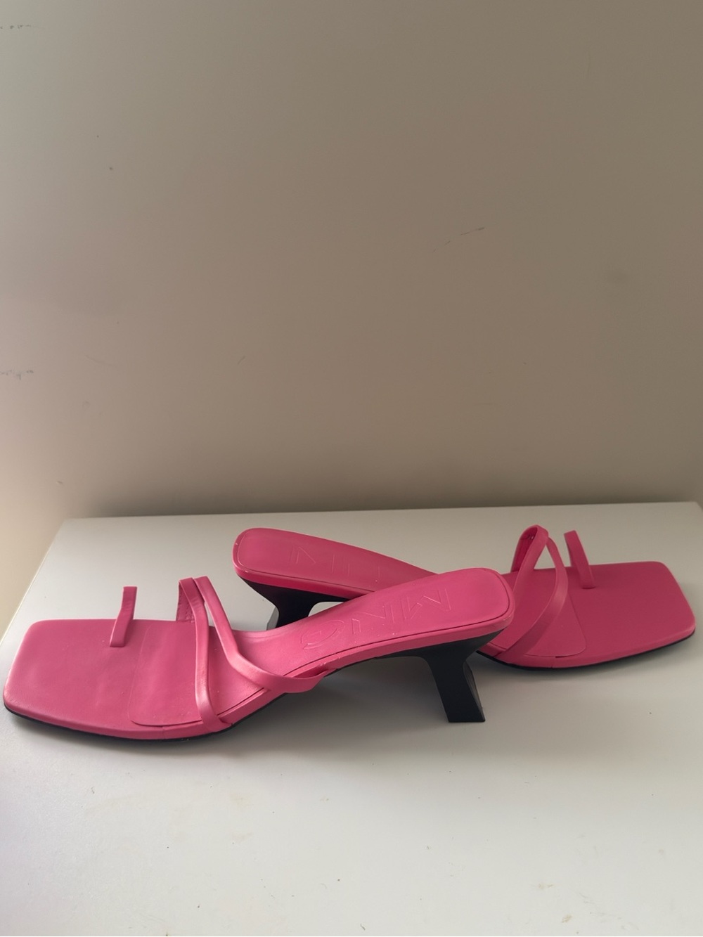 Mango Pink Square-Toe Strappy Kitten Heels